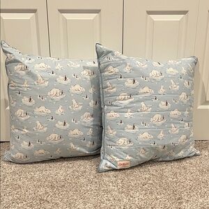 Cath Kidston Polar Ice Blue 2 Holiday Pillows Euro Shams Polar Bear and Penguins
